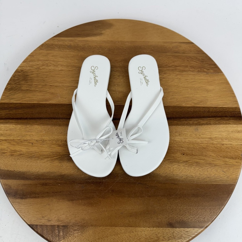New Womens Seychelles Wish List White Bow Thong Flip Flops Sandals Size 4 M